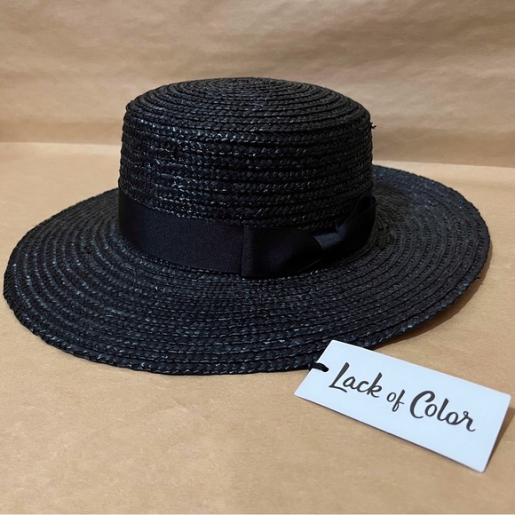 Lack Of Color Black Straw Boater Hat with Ribbon main image 9